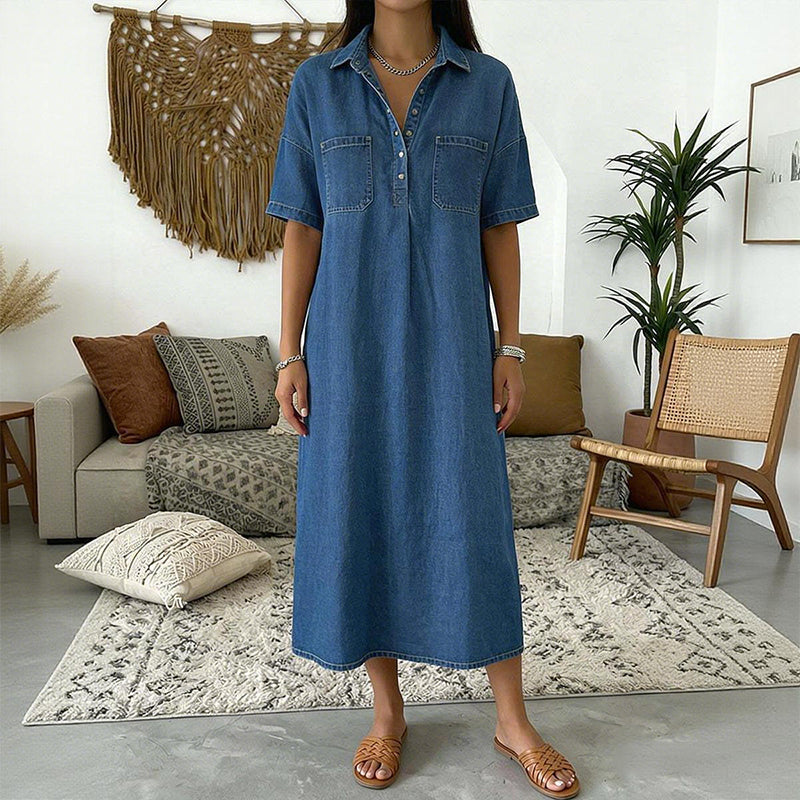 New Arrival🔥 Casual Pocket Denim Midi Shirt Dress👗