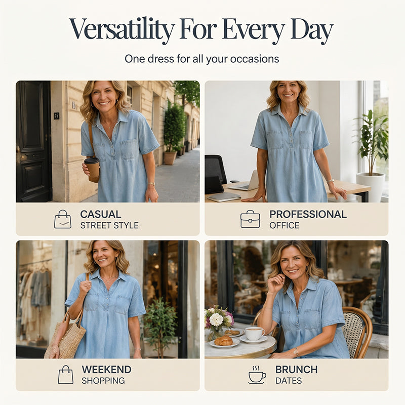 New Arrival🔥 Casual Pocket Denim Midi Shirt Dress👗