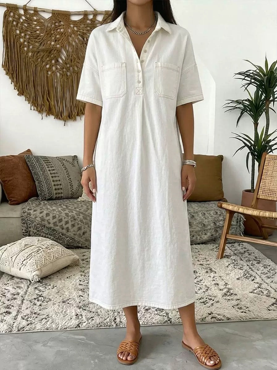 New Arrival🔥 Casual Pocket Denim Midi Shirt Dress👗